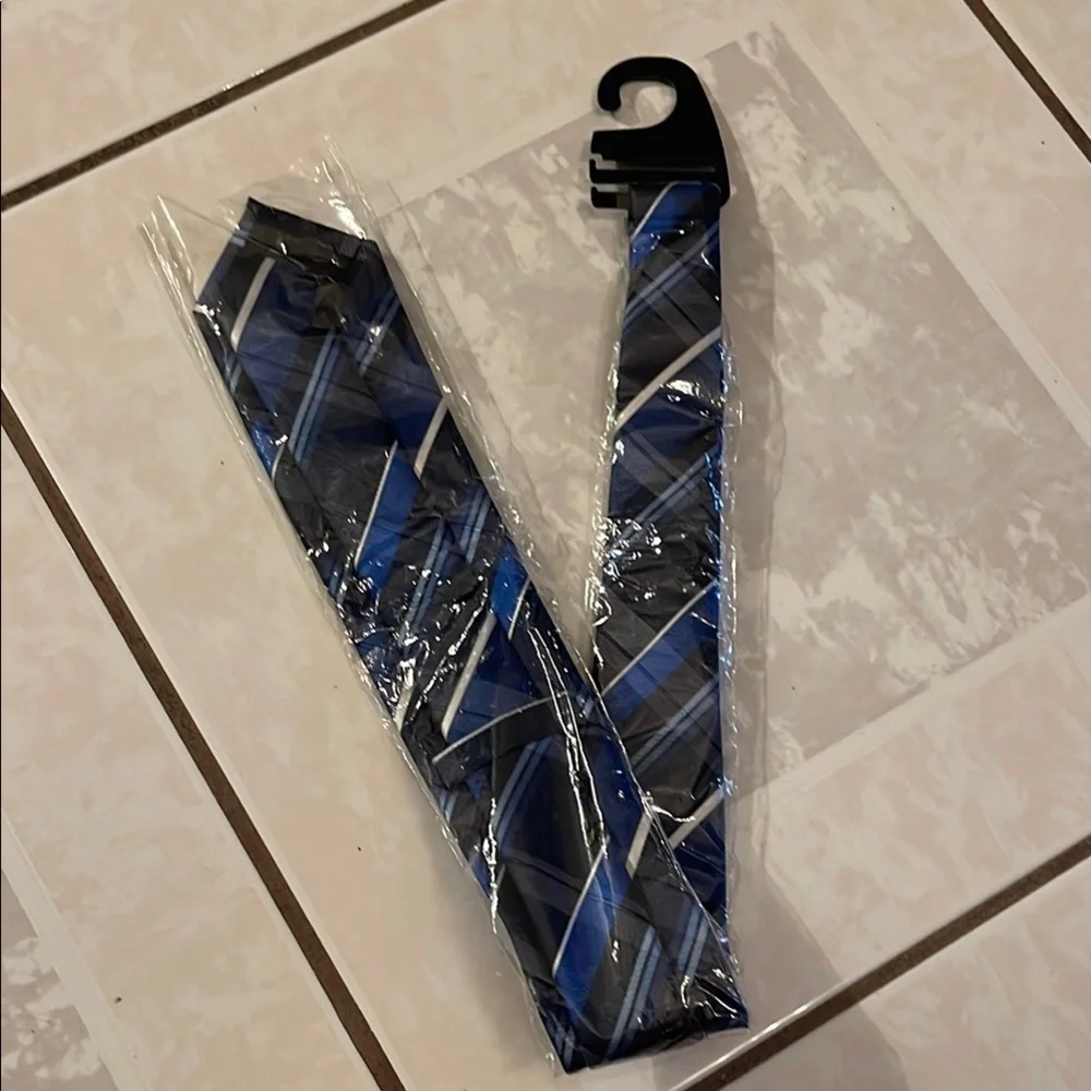Blue and Black Striped Necktie with Silky Texture